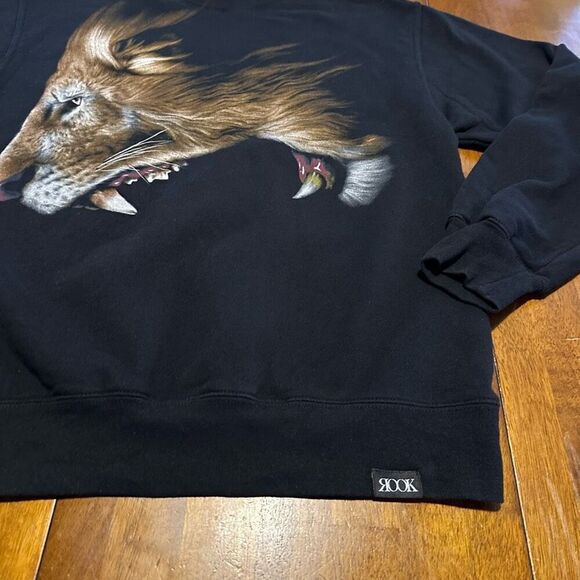 Rook Mens Crewneck Black Sweater Roaring Lion Graphic Cotton Blend Size M - Picture 2 of 7